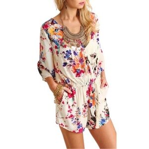 Umgee Cream Floral Romper with Multicolor Print